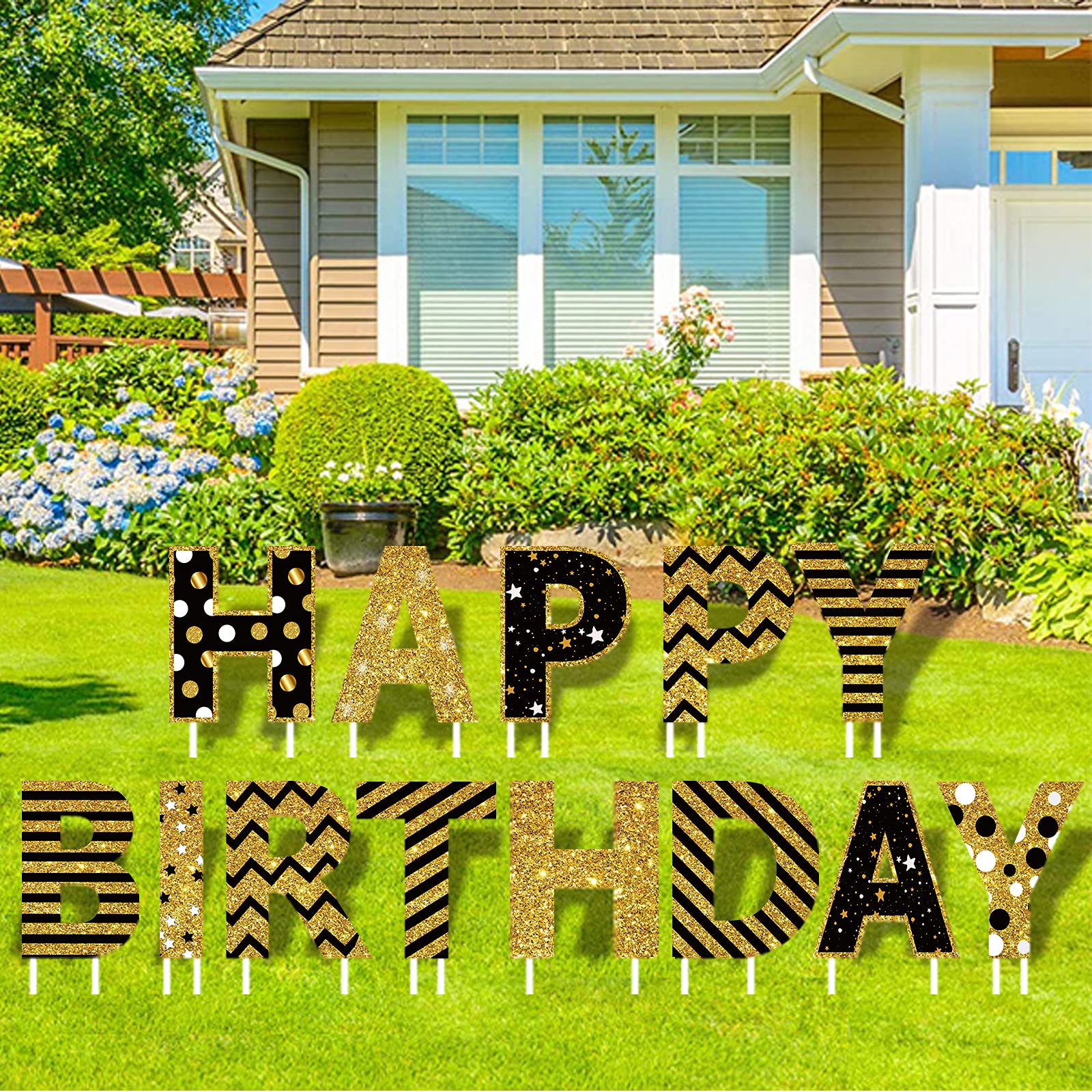 Buy GFT Large Happy Birthday Yard Signs with Stakes,16 inch Black and