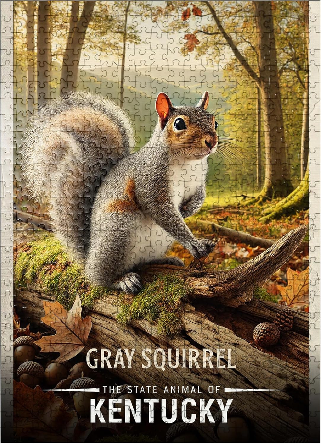 MyPuzzle Kentucky, Gray Squirrel: State Animals Series - Premium 1000 Piece Jigsaw Puzzle for Adults