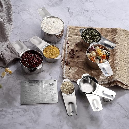 Miniatura 3 de Juego de tazas y cucharas medidoras (juego de 19 unidades, acero inoxidable), 8 tazas medidoras, 9 cucharas medidoras, 1 nivelador y 1 tabla de