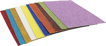 Glitter Foam Sheets Self Adhesive Sticky 8 x 12 Back Paper 10 Pack for Childrens Craft Activities DIY Cutters Arts and Crafts Multi