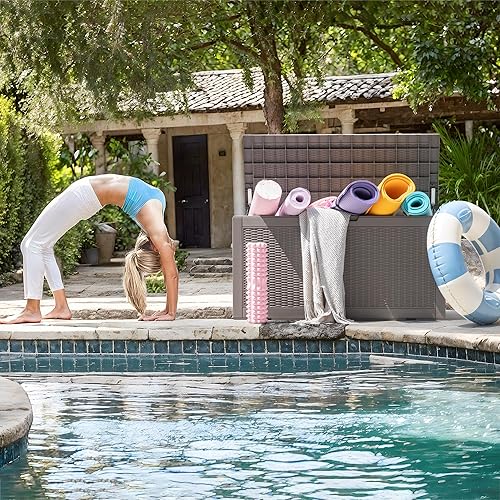 Miniatura 7 de Flamaker Caja grande de 100 galones de resina impermeable para almacenamiento al aire libre para muebles de patio, herramientas de jardín,