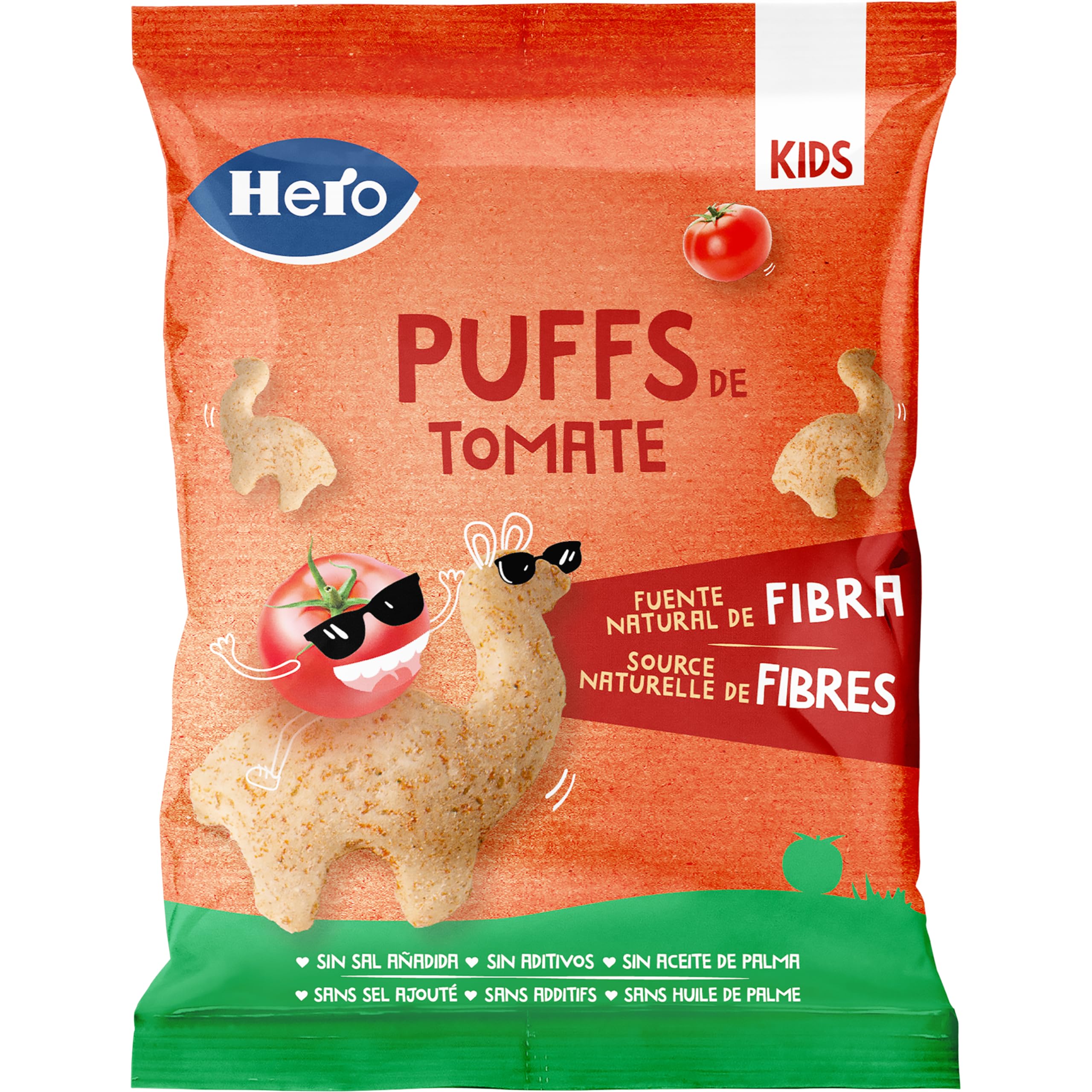 Hero Baby - Puff Snack de Tomate, Bolsa 12g, Ingredientes 100% Naturales, Fuente Natural de Fibra, Sin Sal Añadida, Sin Aceite de Palma, Sin Aditivos, Snack Infantil