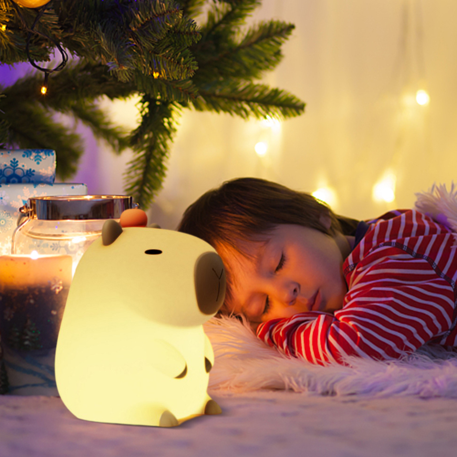 Luce Notturna Bambini A Forma Di Capibara, LED Dimmerabile, USB Ricaricabile, Con Temperamatite Nascosto, 28 Cm