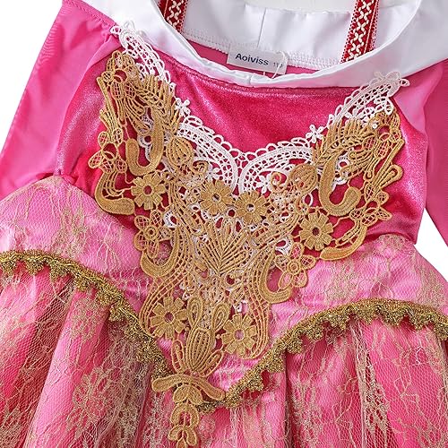 Miniatura 9 de Aoiviss Disfraz de princesa Rapunzel para niñas con princesa de belleza durmiente, juegos de 2 juegos de Halloween para cosplay, 3T100