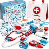JOYIN Kids Doctor Kit 16-Piece Pretend Play Set with Realistic Stethoscope, Reusable Cards & Bag - Role Play Toys for Toddlers 3+