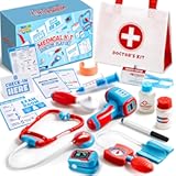 Play-Act Kids Doctor Kit, 16-Piece Medical Kit with Bag, Doctor Role Play Set with Realistic Toy Stethoscope, Reusable Record Cards, Dress Up Playset for Toddlers Ages 3+