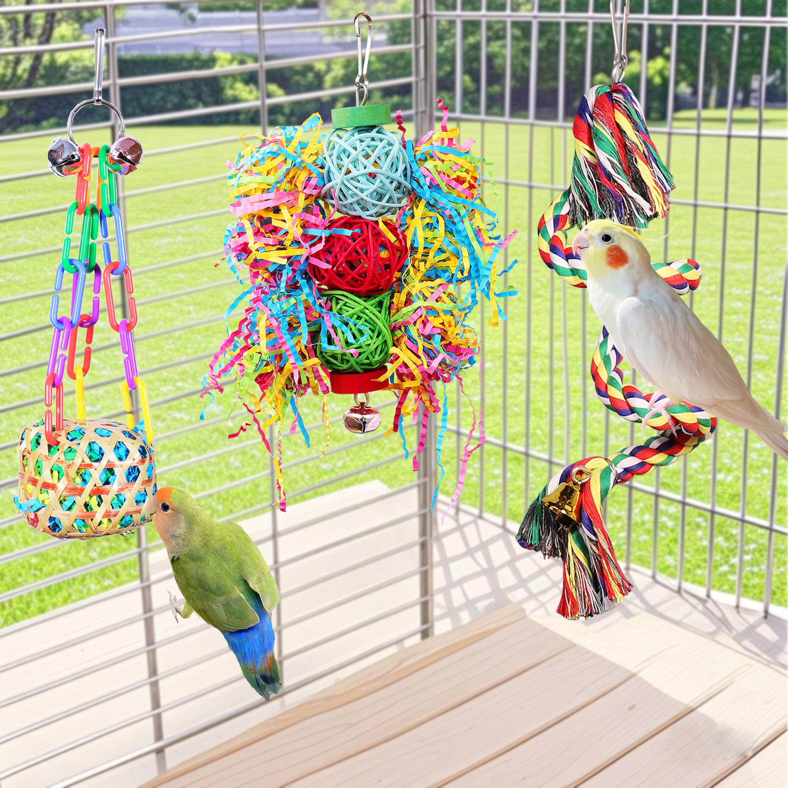 Bird Toys for Parakeet，ESRISE Parrot Conure Chewing Shredding Foraging Toys with Rope Perch, Bird Cage Accessories for Cockatiel Budgies Lovebird - image 5