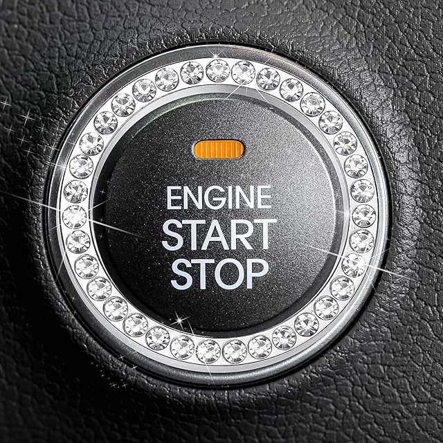 Frienda Bling Car Crystal Rhinestone Ring Emblem Sticker Push Start Button Bling Ignition Ring Sticker Bling Car Interior Accessory Decoration for Women (White)