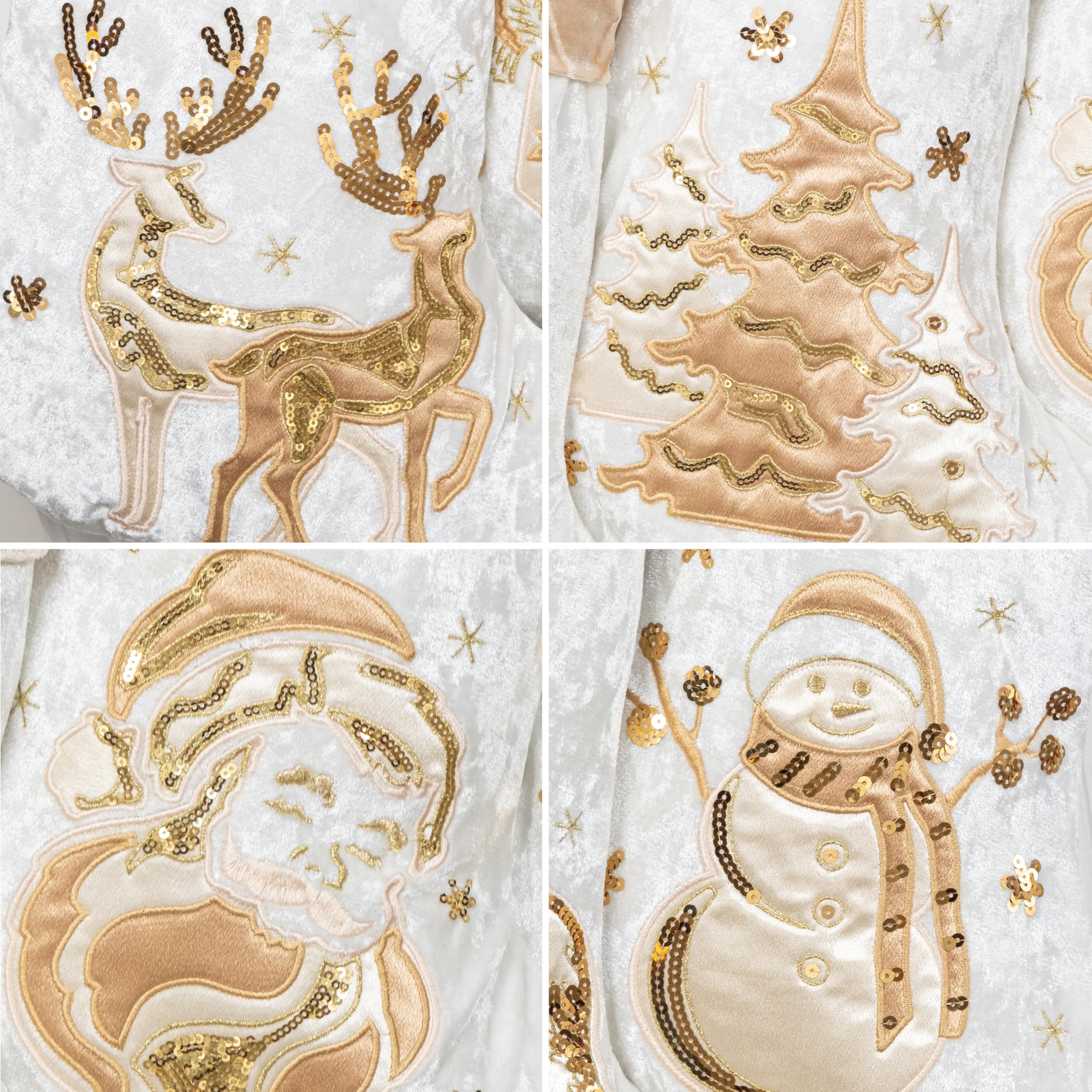 LUBOT Lot de 4 chaussettes de Noël traditionnelles à suspendre pour cheminée à paillettes dorées en velours satiné avec cadeaux brodés pour Noël