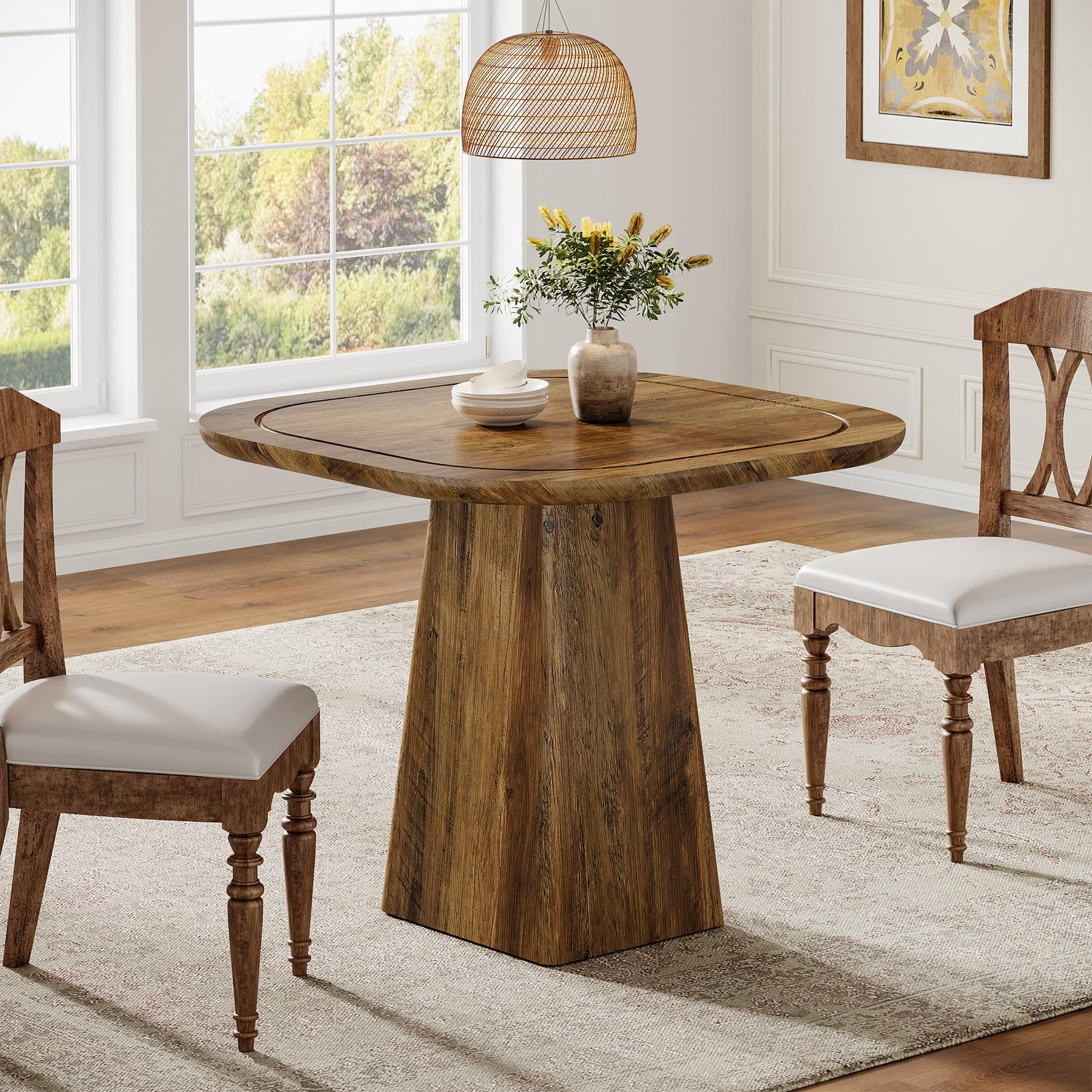 Tribesigns Square Dining Table for 2-4, 31.5" Farmhouse Small Kitchen Table with Heavy-Duty Pedestal Base, Kitchen Dinner Furniture for Dining Room, Apartment, Small Space, Rustic Brown