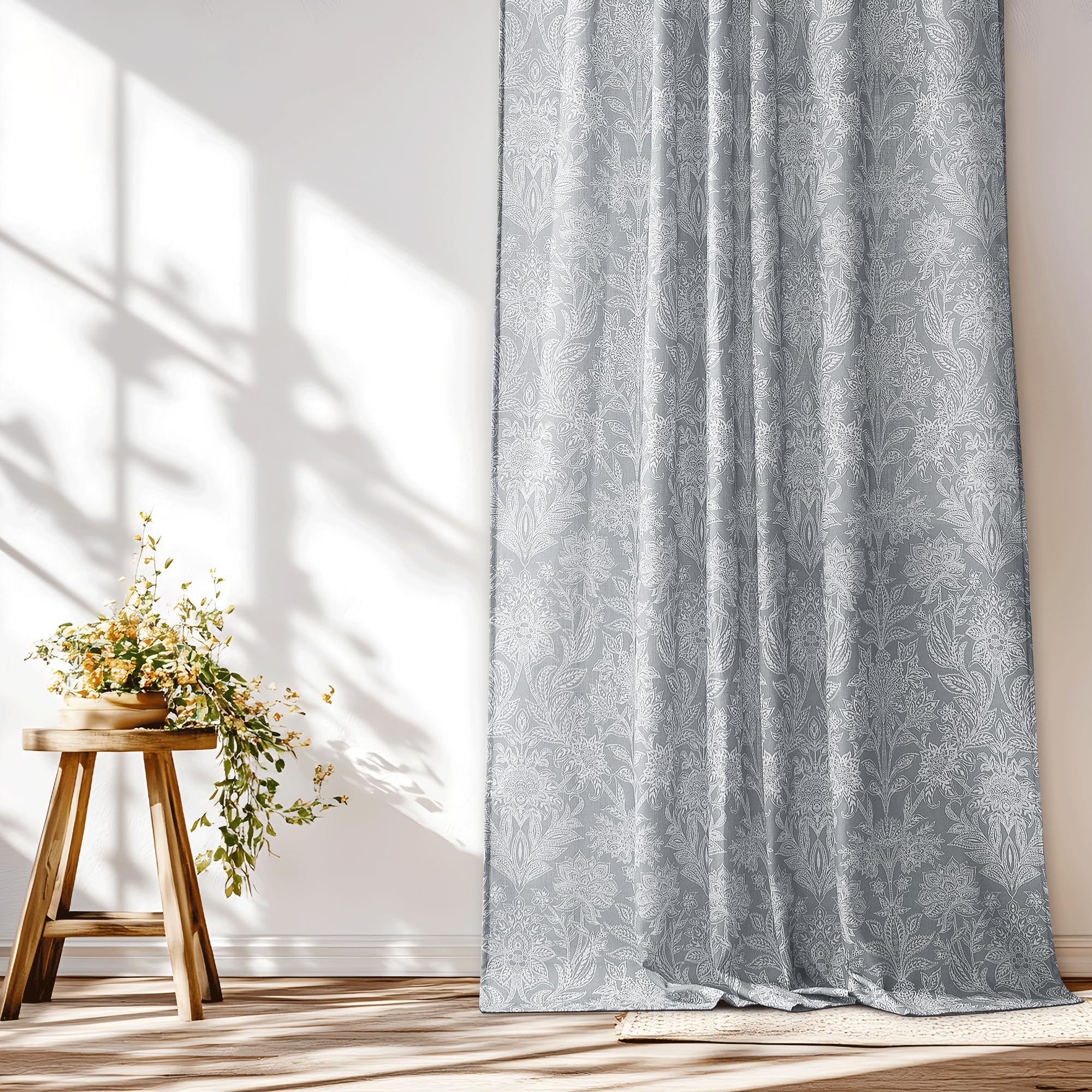 NICETOWN Linen Lace Printed Curtains 84 Inches Long for Living Room Bedroom Nursery Sunroom Light Filtering Spring Floral Sheer Door Cortinas, Rod