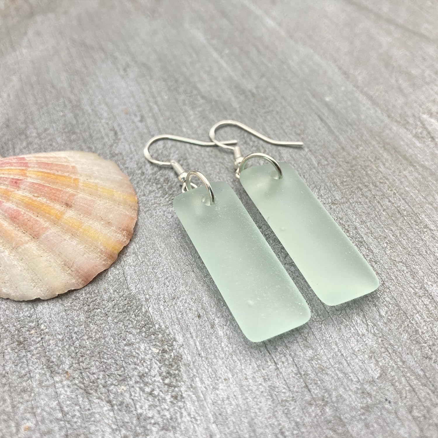 Handmade in Hawaii, Minimalist design, Rectangle Sea Glass Earrings, (Hawaii Gift Wrapped, Customizable Gift Message)