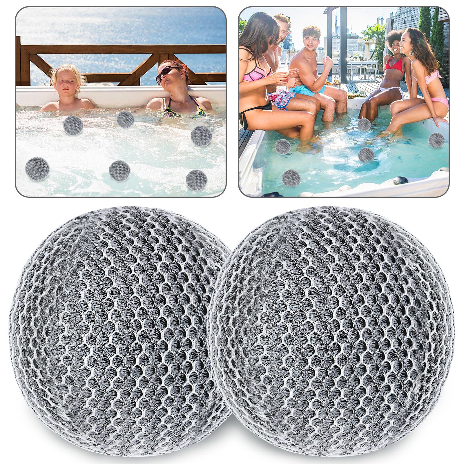 JULMELON Hot Tub Scum Absorber, 2 Pack Spa & Pool Scum Eliminating Balls Reusable Hot Tub Oil Absorbing Sponge Washable Scum Floating Filter to Keep Water Clear for Pool Bath Hot Tub Accessories(Gray)