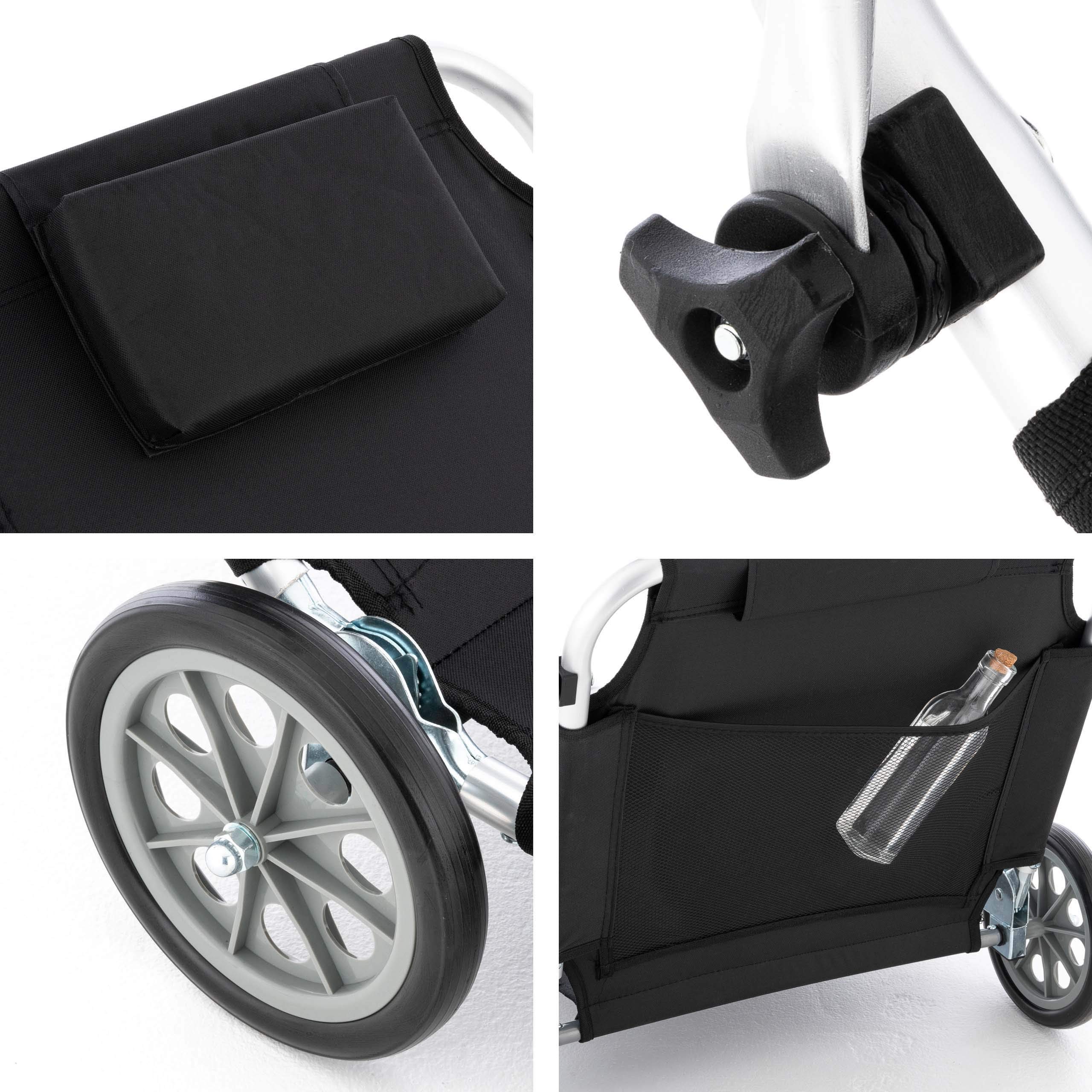 Nexos Trading Gartenliege Sonnenliege Liegestuhl Klappliege Räder und Sonnendach klappbare Liege aus Alu und Polyester Bespannung schwarz Trolleyfunktion
