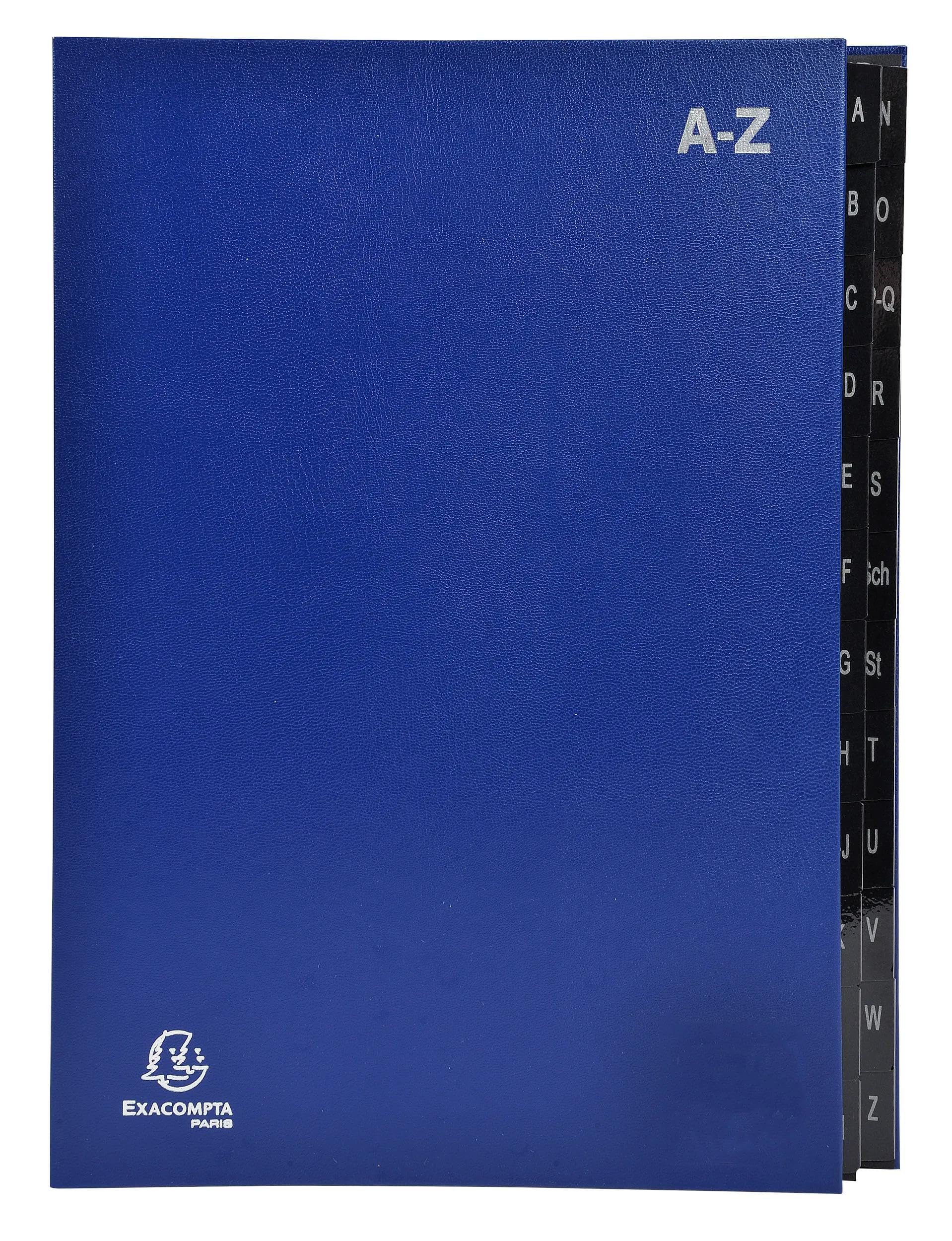 Exacompta - Ref. 57222E Ordonator - Caja de 8 clasificadores, tapa dura, interior en tarjeta reciclada, pestañas plastificadas alfabéticas de la A a la Z - 24 compartimentos - dim 24 x 34 cm - color