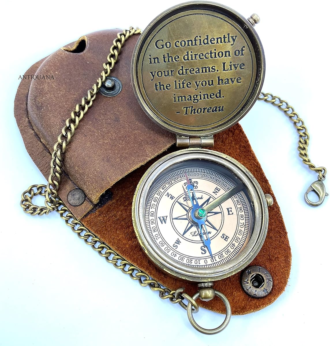 Brass Compass Unique Print Go Confidently Quote Compass With Leather Case Antique Brass Compass With Chain A Great Gift Item For Your Loved Ones Hikers And Traveler By