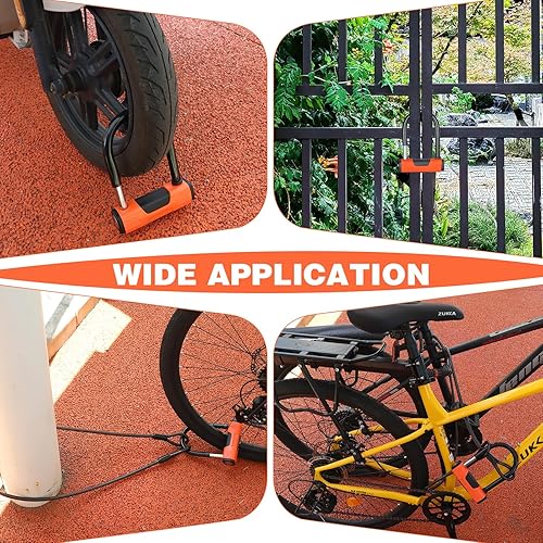 Miniatura 7 de ZUKKA Candado de bicicleta antirrobo resistente con cable de acero de seguridad, cerraduras en U para bicicleta con llaves y soporte de montaje