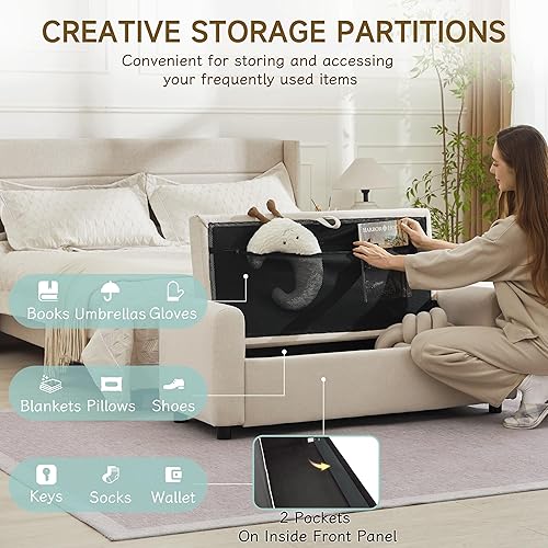 Vista 4 de Otomana con almacenamiento, banco de almacenamiento acolchado para dormitorio, banco de telas de 48" al pie de la cama, bancos tapizados