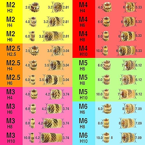 Miniatura 7 de EEEEE M2 M2.5 M3 M4 M5 M6 (314 piezas) insertos roscados métricos para juego de calor de plástico, inserción de tuerca moleteada, kit surtido de
