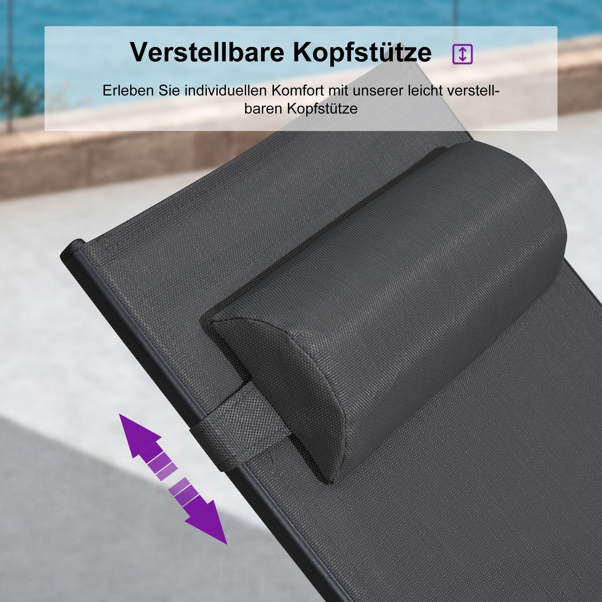 PURPLE LEAF 2er-Set Sonnenliege 4-Fach Verstellbar mit Beistelltisch, Grau | Textilene Gewebe, Verstellbares Kissen, Wetterbeständige Ausführung, Robuste Rostfreies Alurahmen Gartenliege