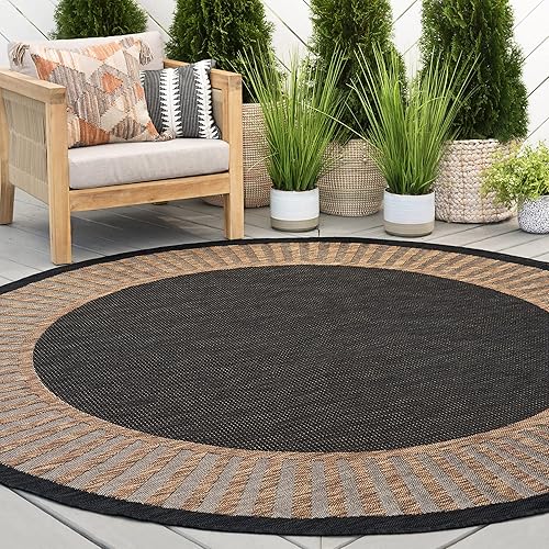 Alfombra redonda de yute resistente al agua de 5 pies 3 pulgadas aproximadamente 6 pies para interiores y exteriores para patios jardín terraza