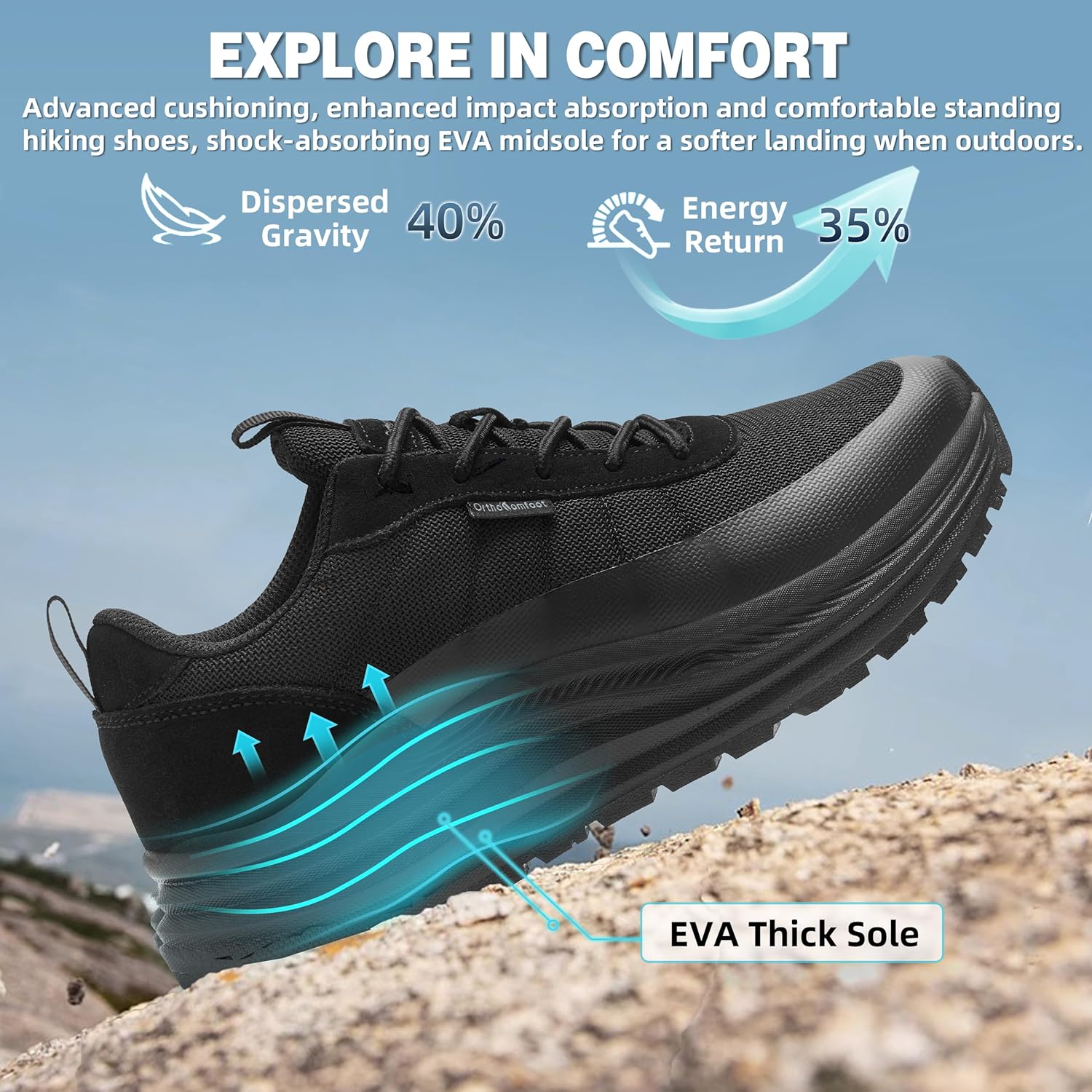 OrthoComfoot Men's Wide Orthopedic Plantar Fasciitis Shoes: Comfortable High Arch Support Trail Running Shoes for Walking & Hiking, Orthotic Tennis Sneakers Relief Flat Feet, Feet Pain - Image 3
