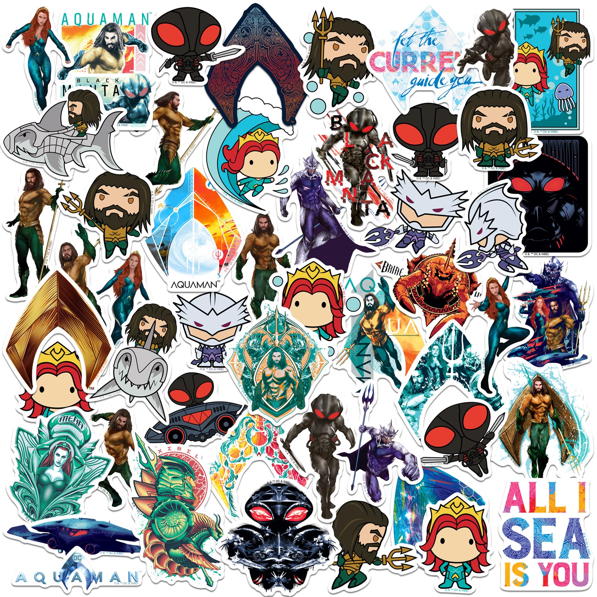 Aquaman Movie 50ct Vinyl Large Deluxe Stickers Variety Pack - Laptop, Water Bottle, Scrapbooking, Tablet, Skateboard, Indoor/Outdoor