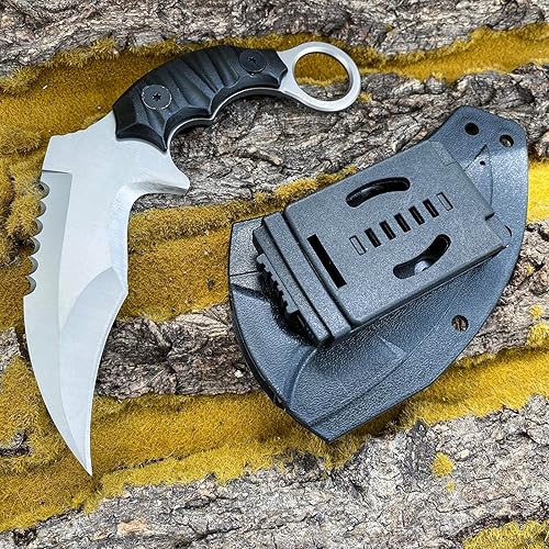 Miniatura 7 de HOLYEDGE Cuchillos de hoja fija de acero D2 semidentados, cuchillo táctico de supervivencia con mango G10 y funda Kydex, herramientas de caza para