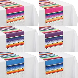 Humorous.P Mexican Table Runners 6 Pack,Rainbow Colors Serape Table Runner 14 x 108 inch for Mexican Taco Fiesta Party Decorations