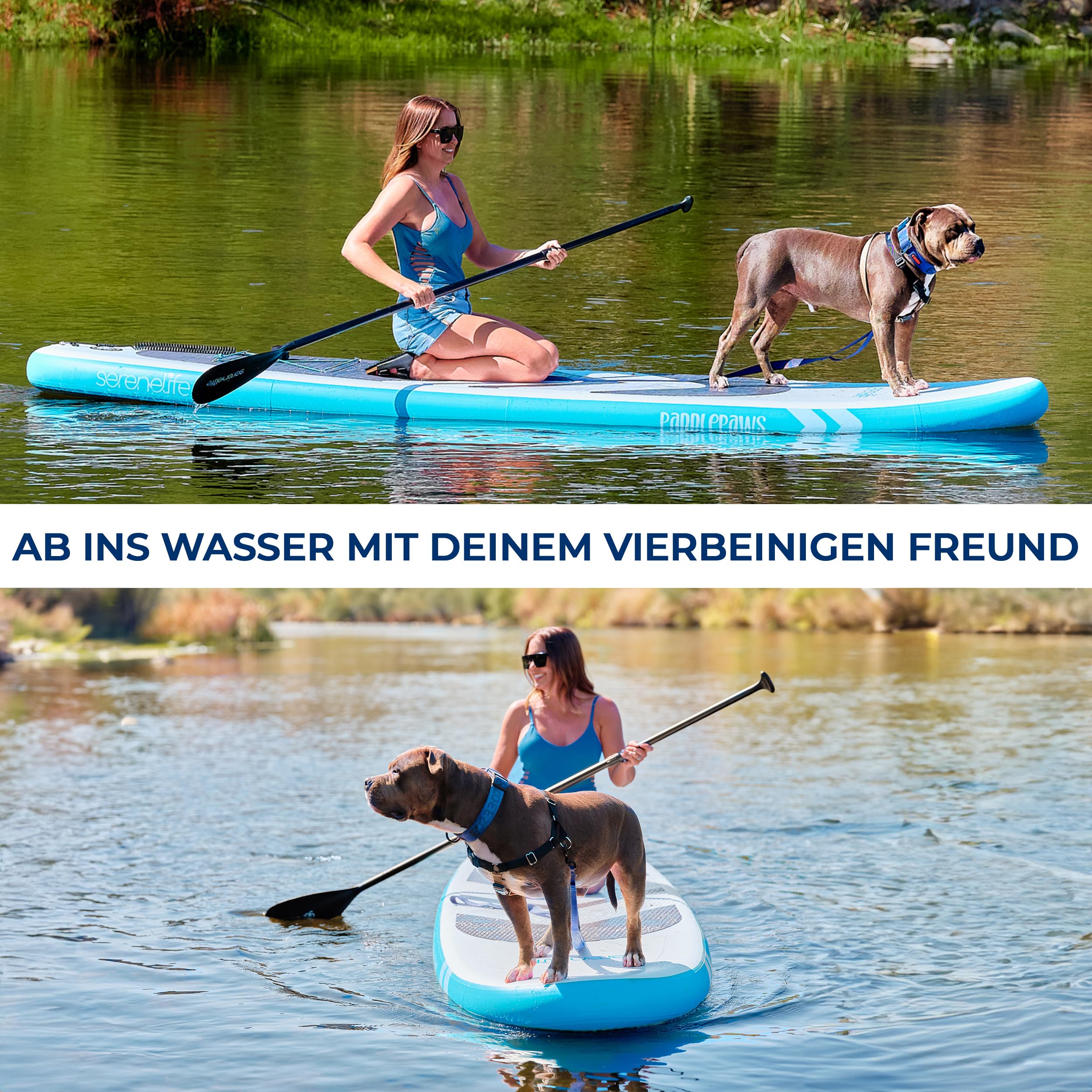 SereneLife SUP Board Aufblasbar Set – Stand Up Paddling Board mit Zubehör, rutschfestes EVA-Deck für See, Fluss, Touring und Freizeit
