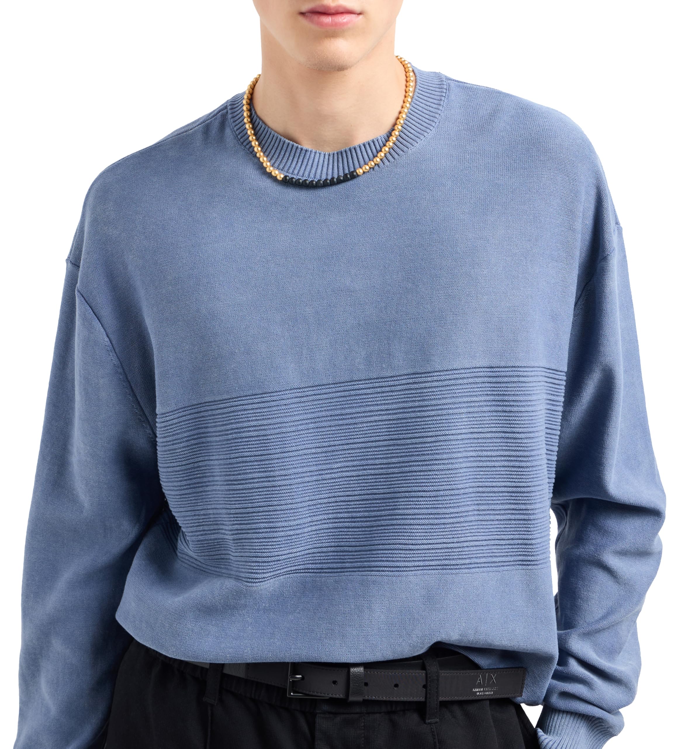 Armani Exchange Maglione in Cotone Combinato con Strisce Orizzontali Maglione Uomo (Pacco da 1)