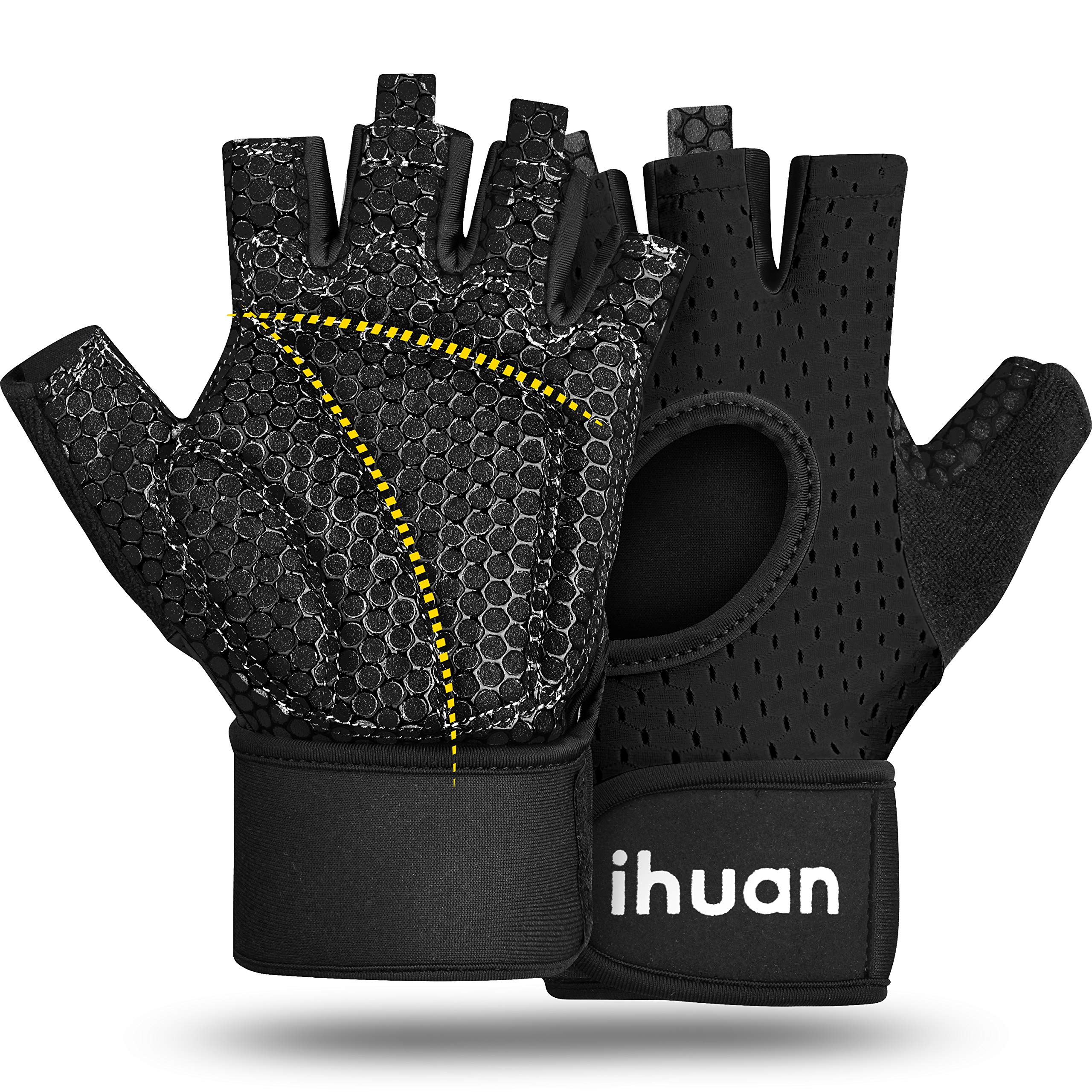 ihuan Breathable Weight Lifting Gloves: Fingerless Workout Gym Gloves with Wrist Support | Enhance Palm Protection | Extra Grip for Fitness | Lifting | Training | Rowing | Pull-ups
