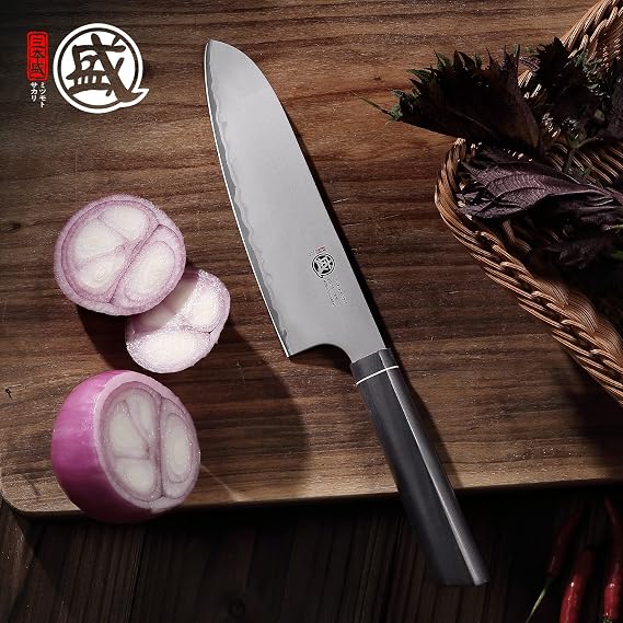 MITSUMOTO SAKARI Santoku Chef Knife 7 Inch, Japanese VG-10 Hand Forged Kitchen Knife for Meat & Vegetables, G10 Handle with Sandalwood Box
