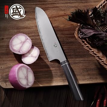 MITSUMOTO SAKARI Santoku Chef Knife 7 Inch, Japanese VG-10 Hand Forged Kitchen Knife for Meat & Vegetables, G10 Handle with Sandalwood Box