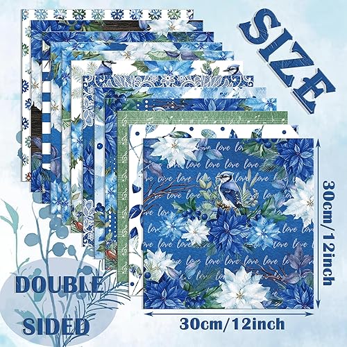 Miniatura 3 de GLKTOPO Papel de recortes de Pascua de Navidad de 12 pulgadas, 24 hojas de Navidad de doble cara azul y rojo con patrón de flores de acuarela para