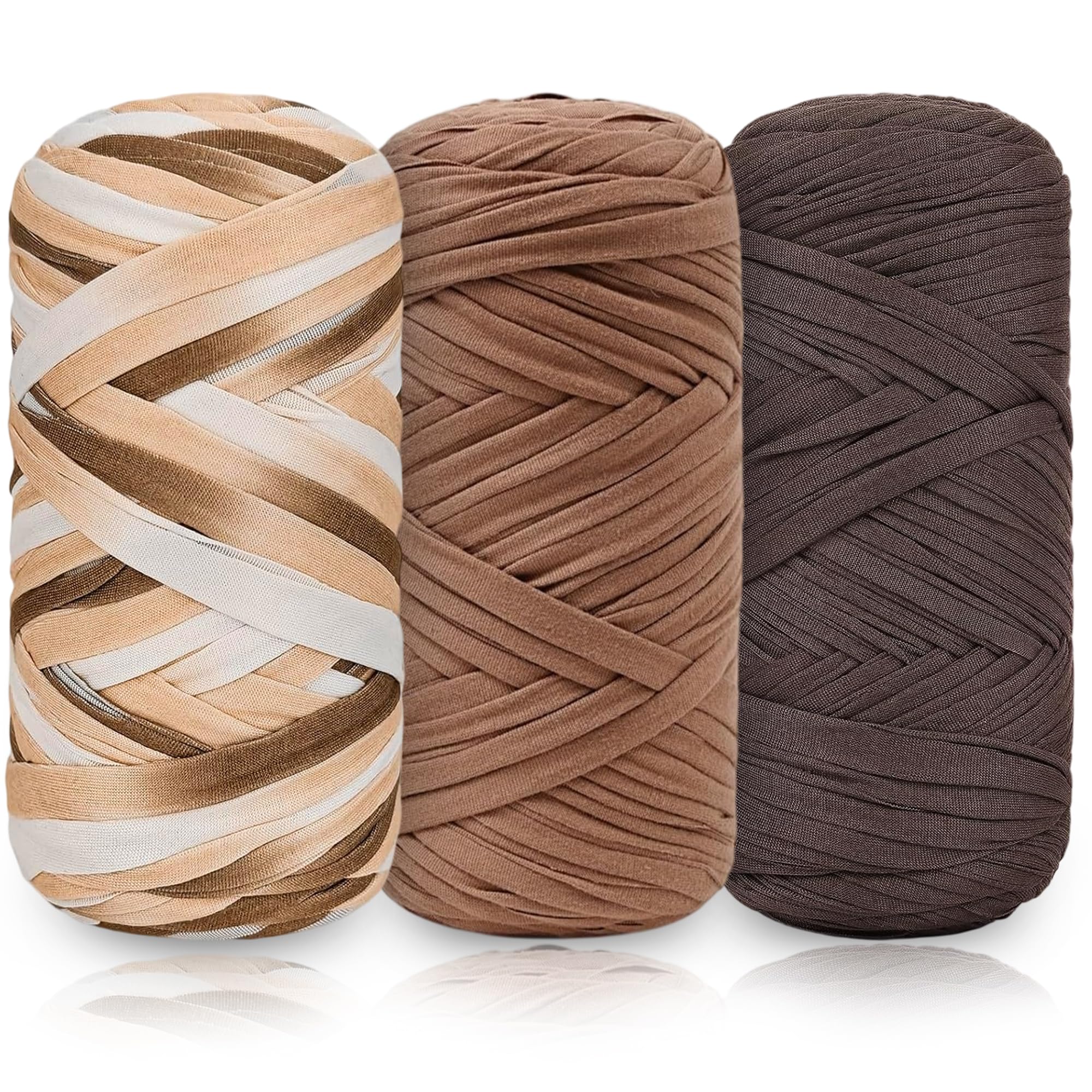 Yarnger Tshirt Yarn for Crocheting, 3x200g T Shirt Fabric Yarn, Brown Series