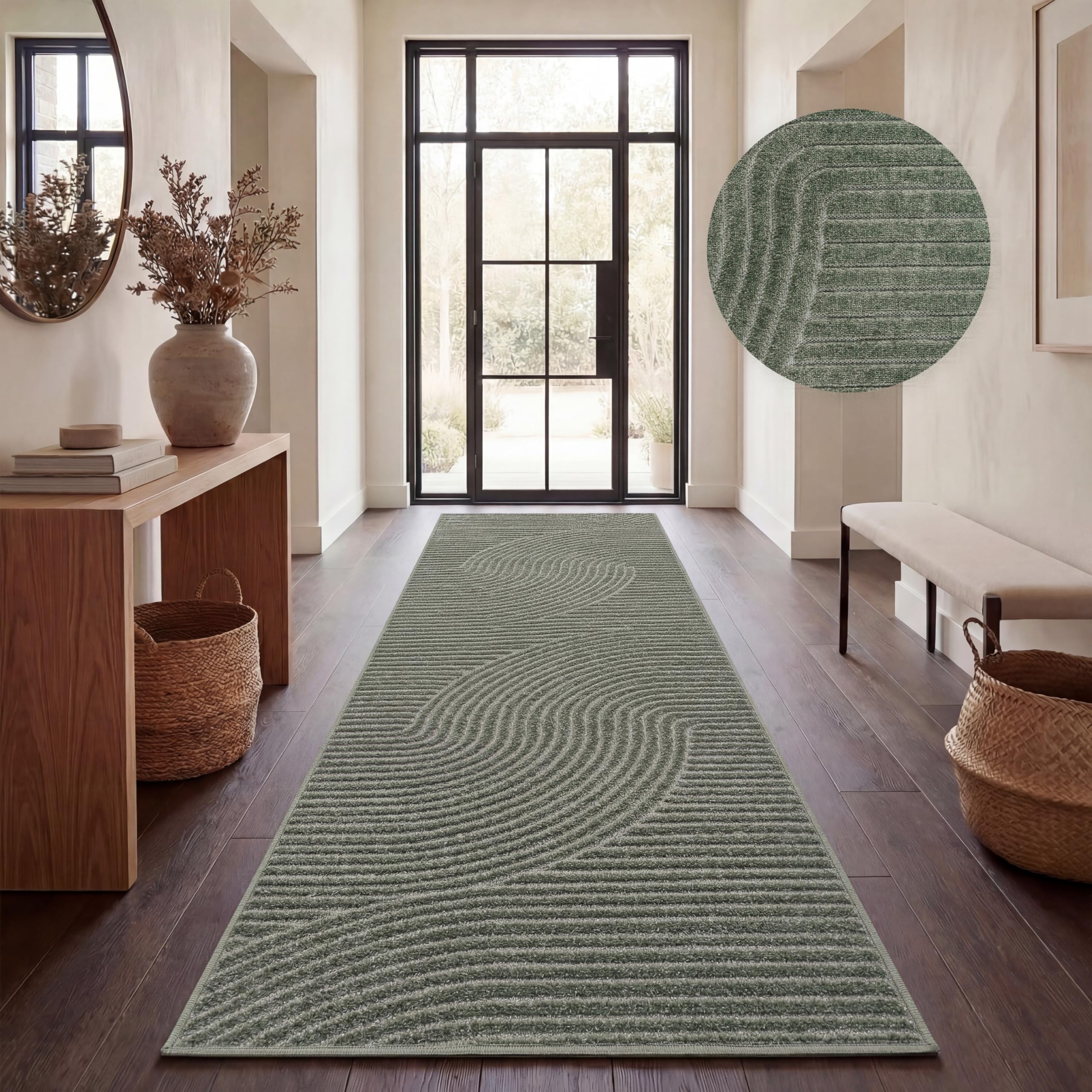 Paco Home Teppich Outdoor Wetterfest, Moderne abstrakte Boho Designs mit 3D Struktur, Pflegeleicht, ideal für Terrasse Wohnzimmer & Küche, Grösse:80x250 cm, Farbe:Grün
