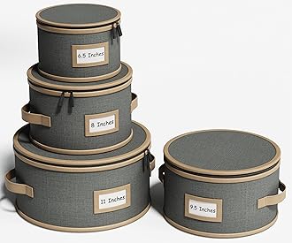 Hard Shell China Storage Containers – 4 Piece Set for Storing Dinner Plates, Salad Plates, Quilted Dividers for Safe Moving and Seasonal Storage, Grey with Brown Edging