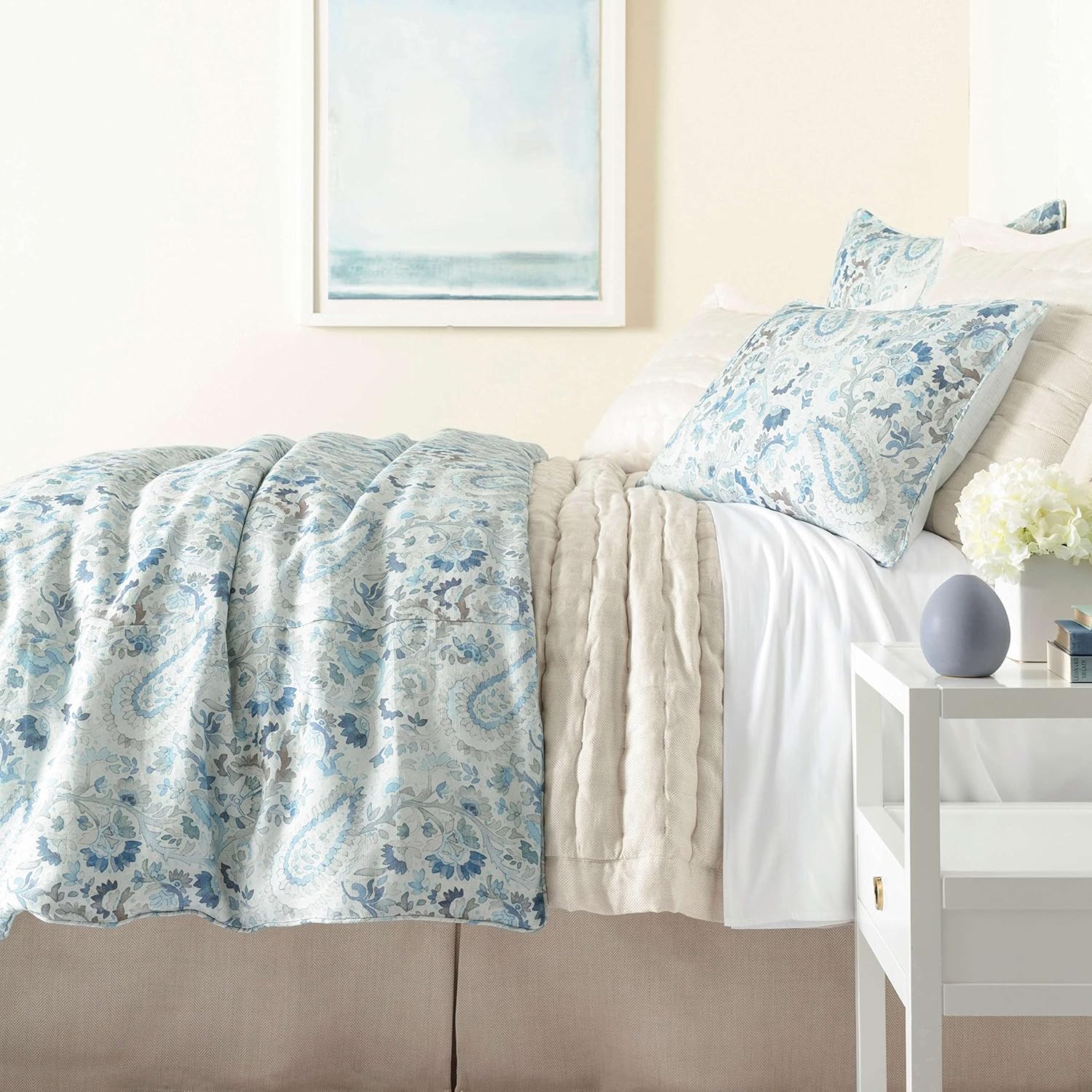 Pine Cone Hill INES Linen Blue Sham, King Size, Blue Paisley Pattern