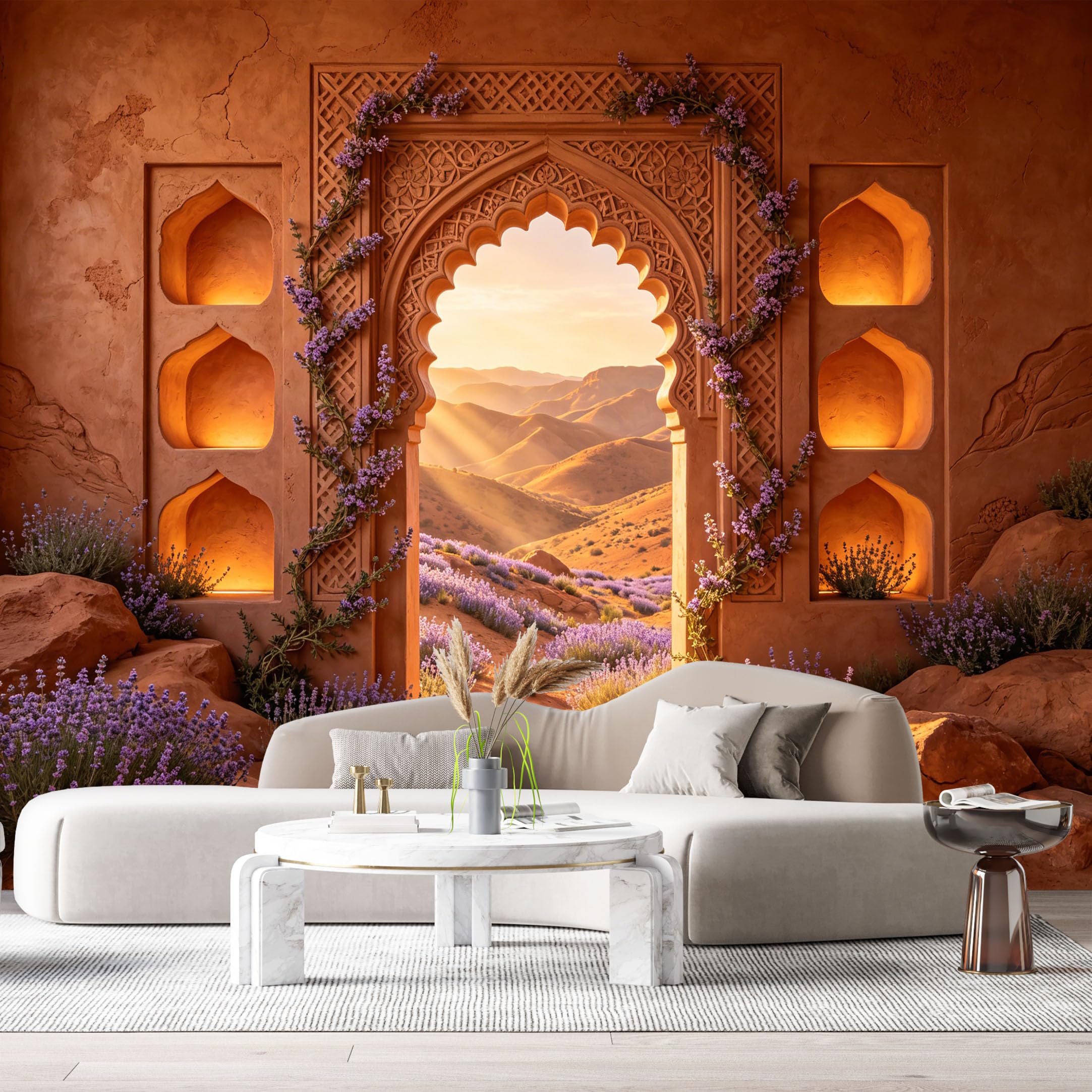 Custom Size Wall Murals Desert Archway Sunset Landscape 3D Trompe L'Oeil SelfAdhesiveWall Fabric Removable Wallpaper Wall Decor for Living Room Bedroom Bathroom