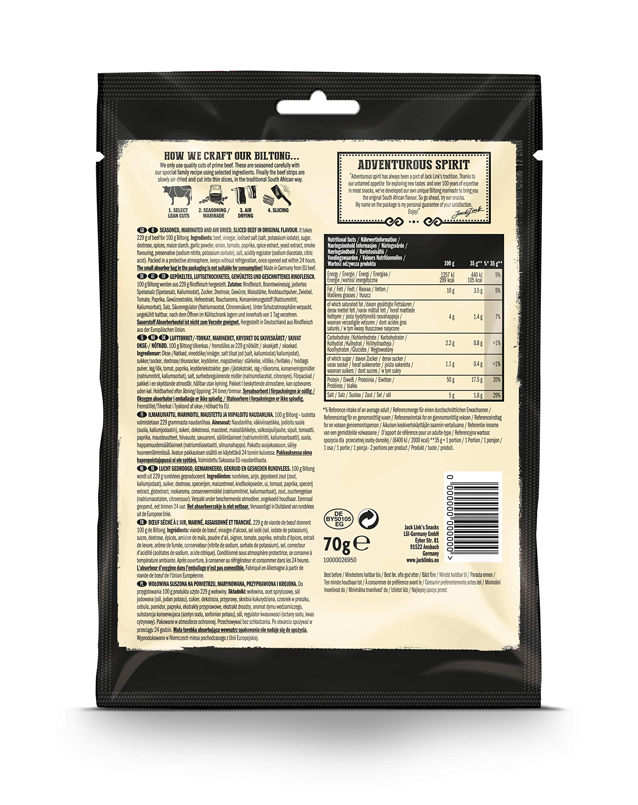 Jack Link's Produit original Biltong, 70 g