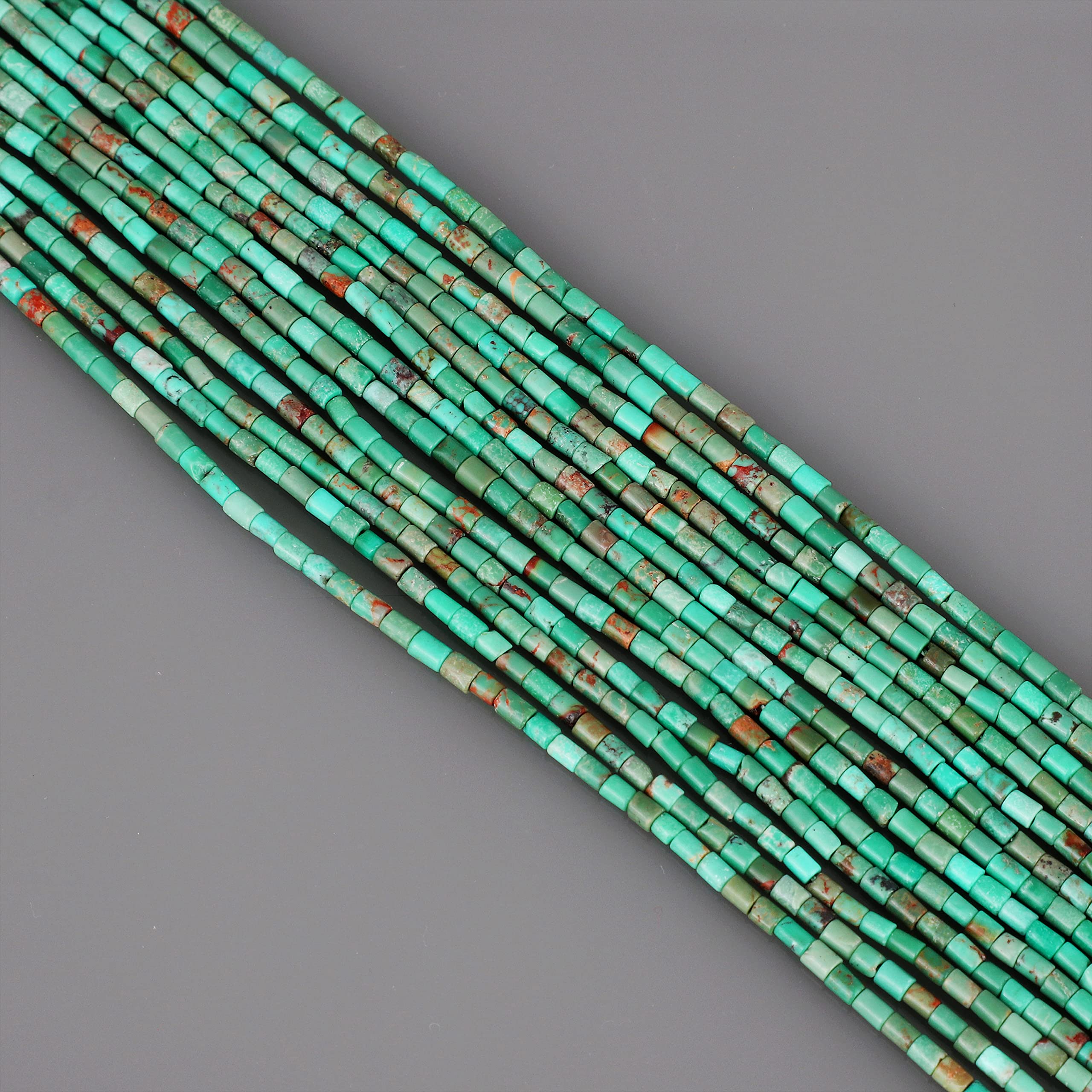 Naturalny turkusowy luźny sznur koralików (2 x 3 mm), rurka, gładkie rękodzieło, do samodzielnego wykonania, 39 cm, 1 sznurek do naszyjnika, bransoletki, kolczyki