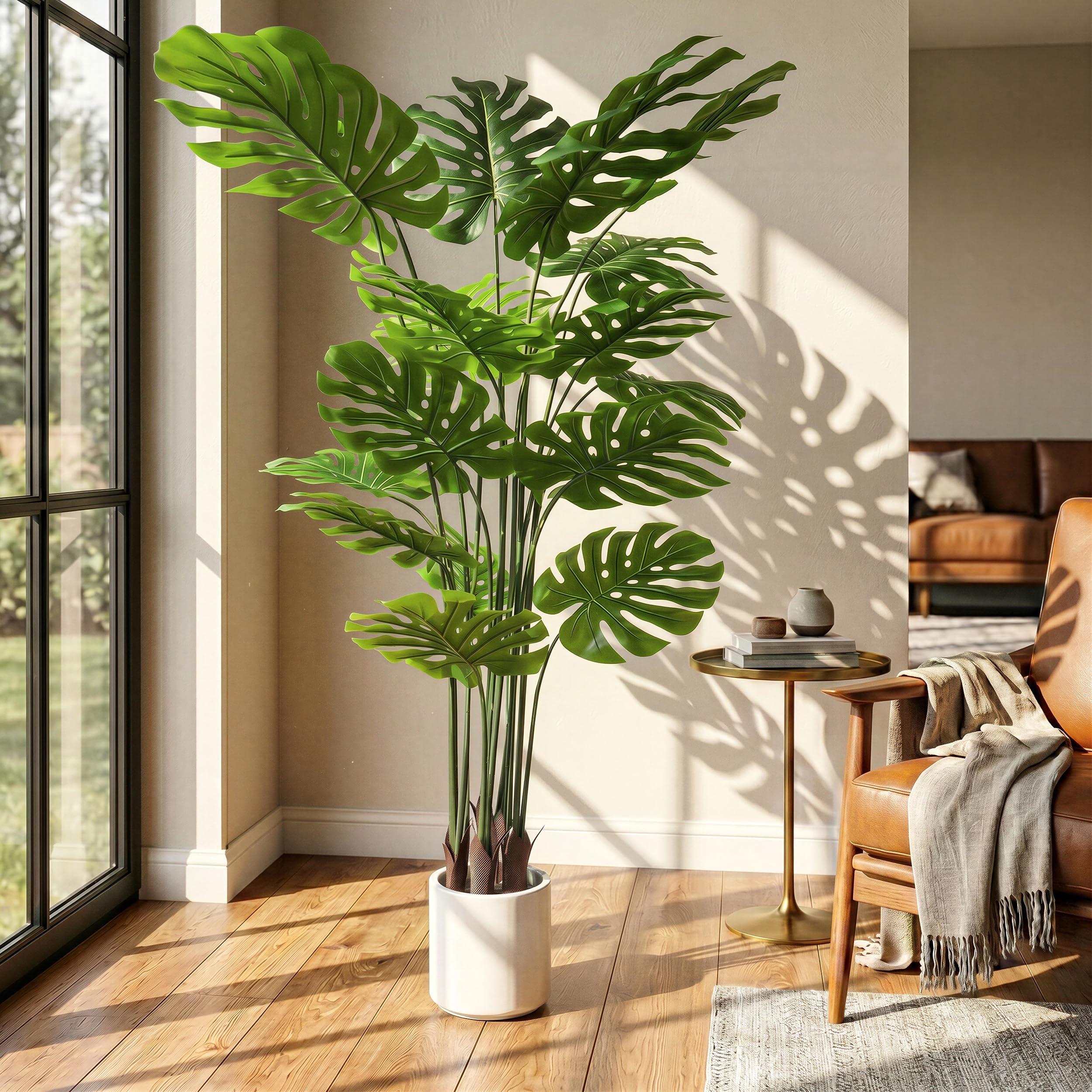 BEAUTYPEAK 160cm Monstera Künstliche Pflanze Wie Echt mit Weißem Topf | Kunstpflanze in Dichtes Laubwerk, Biegbare Blätter, Zimmerpflanze Deko für Wohnzimmer, Balkon,Büro,Flur, 2 Stück Fake Plants