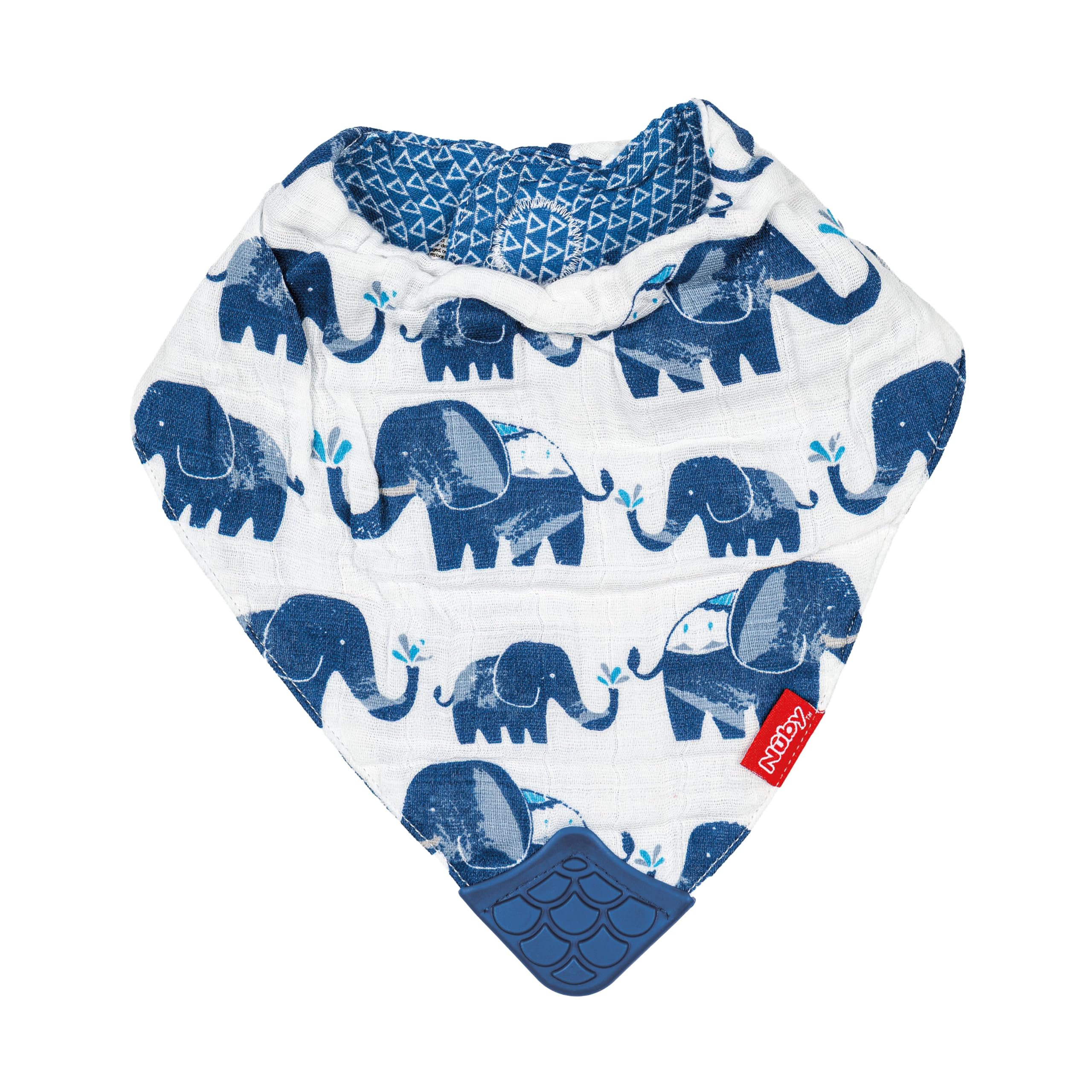 Nuby Babero reversible de muselina de algodón 100% natural, 3 piezas, gris/rojo/azul, flechas/rayas rojas/elefantes