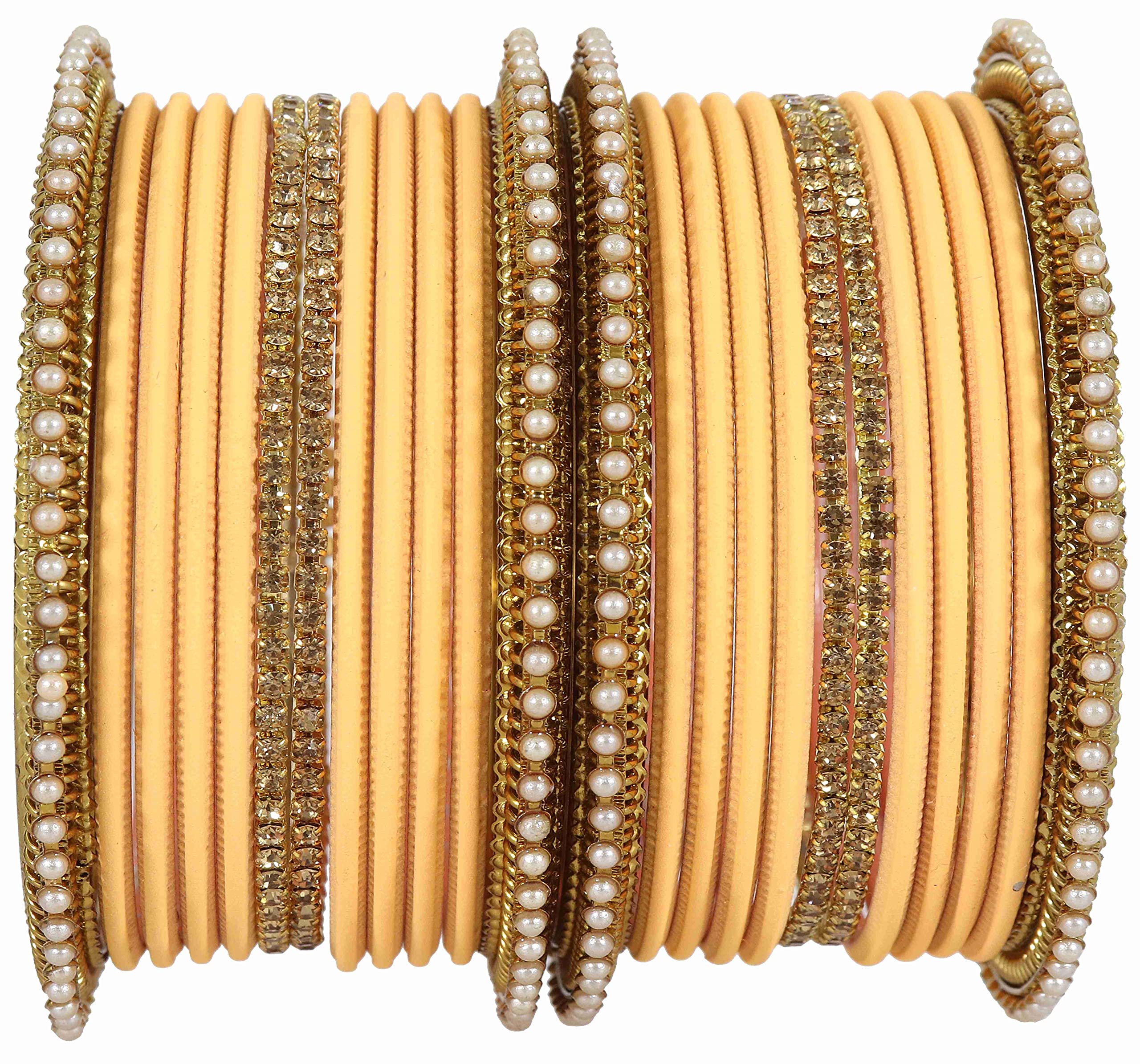 NMII Non-Precious Metal Base Metal Studded with Zircon Gemstone Or Pearl with Cutting Shaped Matte Finished Bangle Set For Women and Girls,(Peach-2.8),Pack Of 24 Bangle Set (B0BGC35TJY) Amazon Price History, Amazon Price Tracker