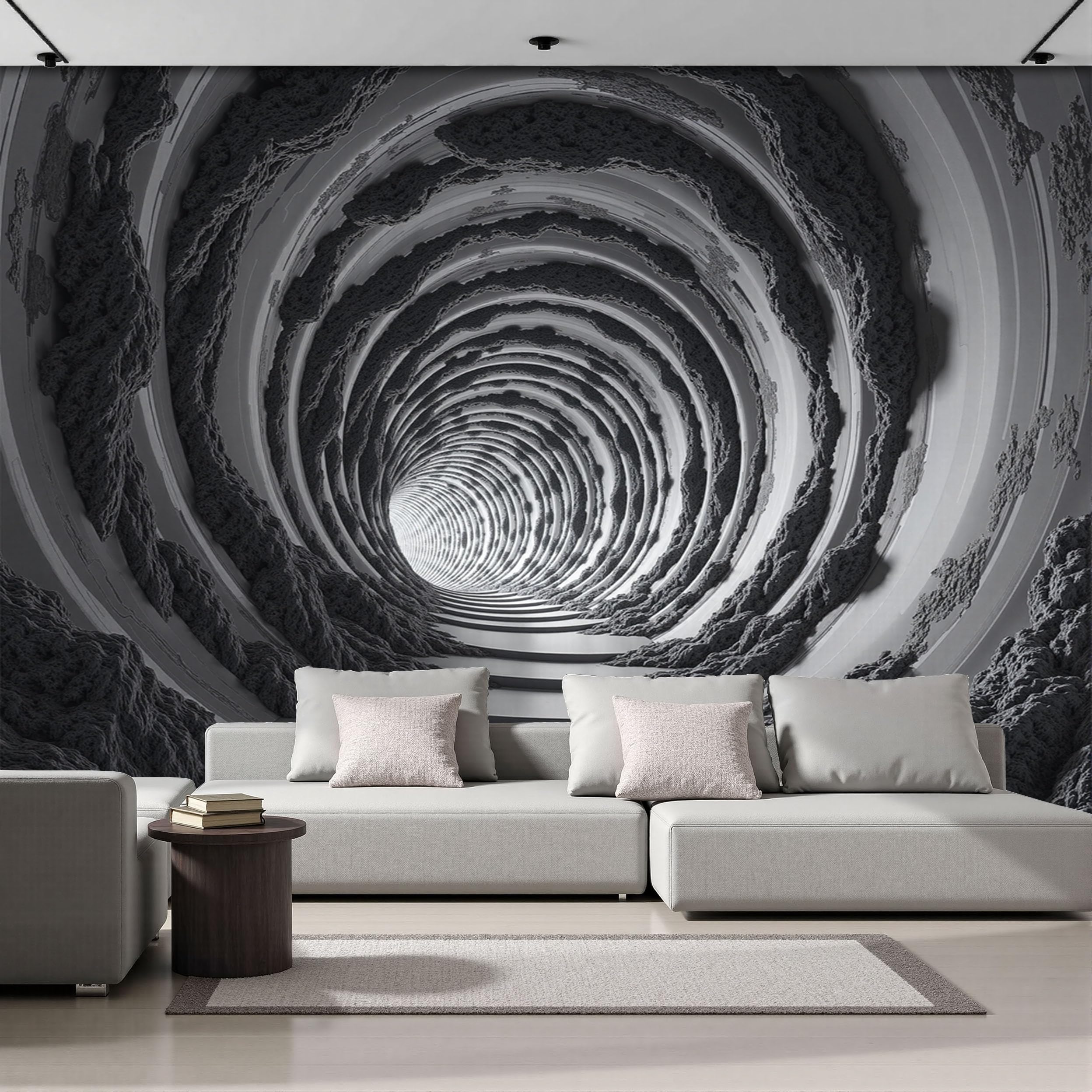 Carta Da Parati 3D Fotomurale Tunnel A Spirale 3D Illusione Visiva Fotografica Design Nero Per Pareti Camera Soggiorno Divano Tv Hotel Corridoio Sfondo Dipinto Murale 200X140Cm