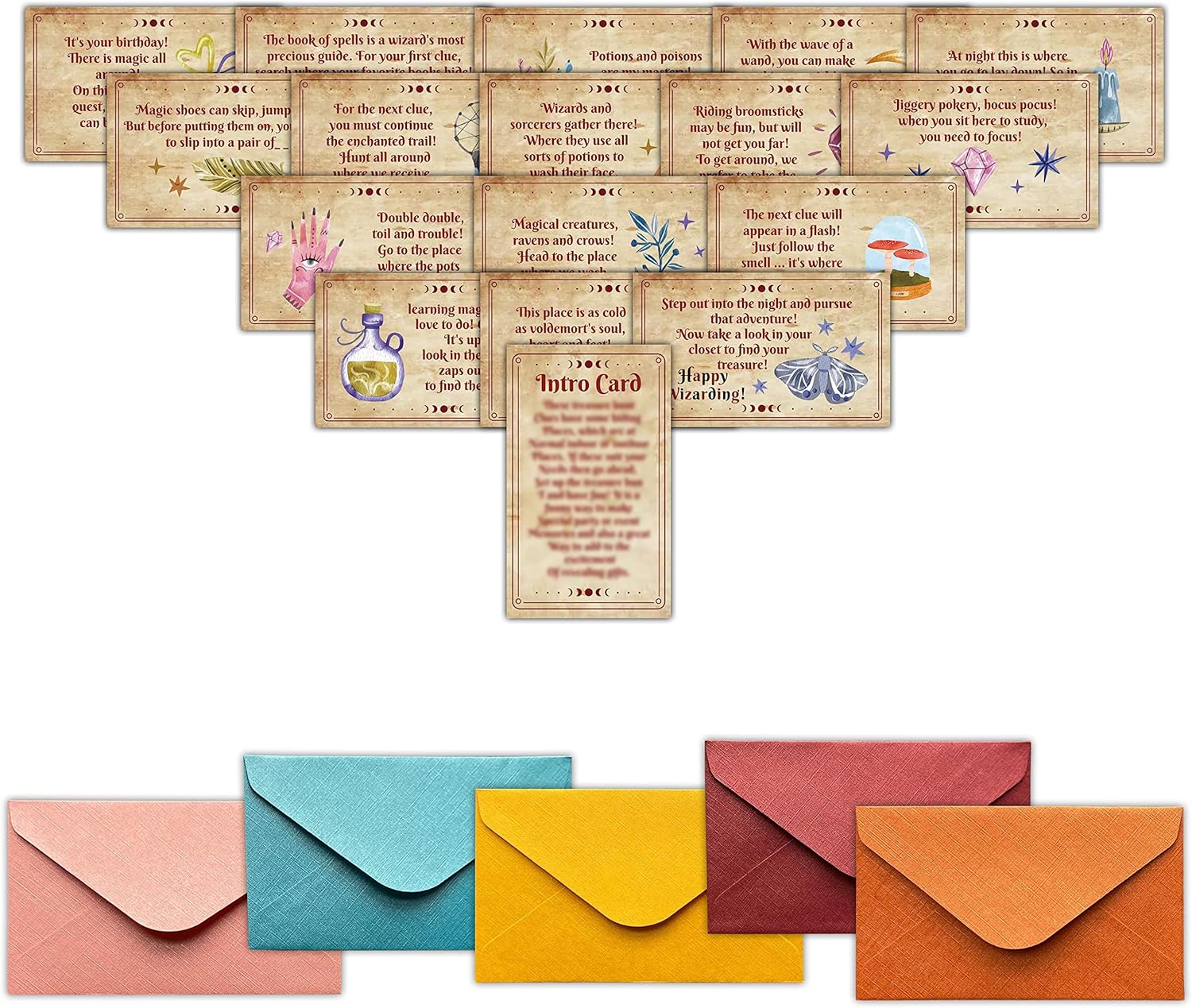 Halloween Wizard Treasure Hunt Clues Game Cards, Magic Party Scavenger Hunt Card Game(17 Cards with Envelopes), Outdoor Indoor Halloween Party Supplies Activities for Teens Kids Adults(02)