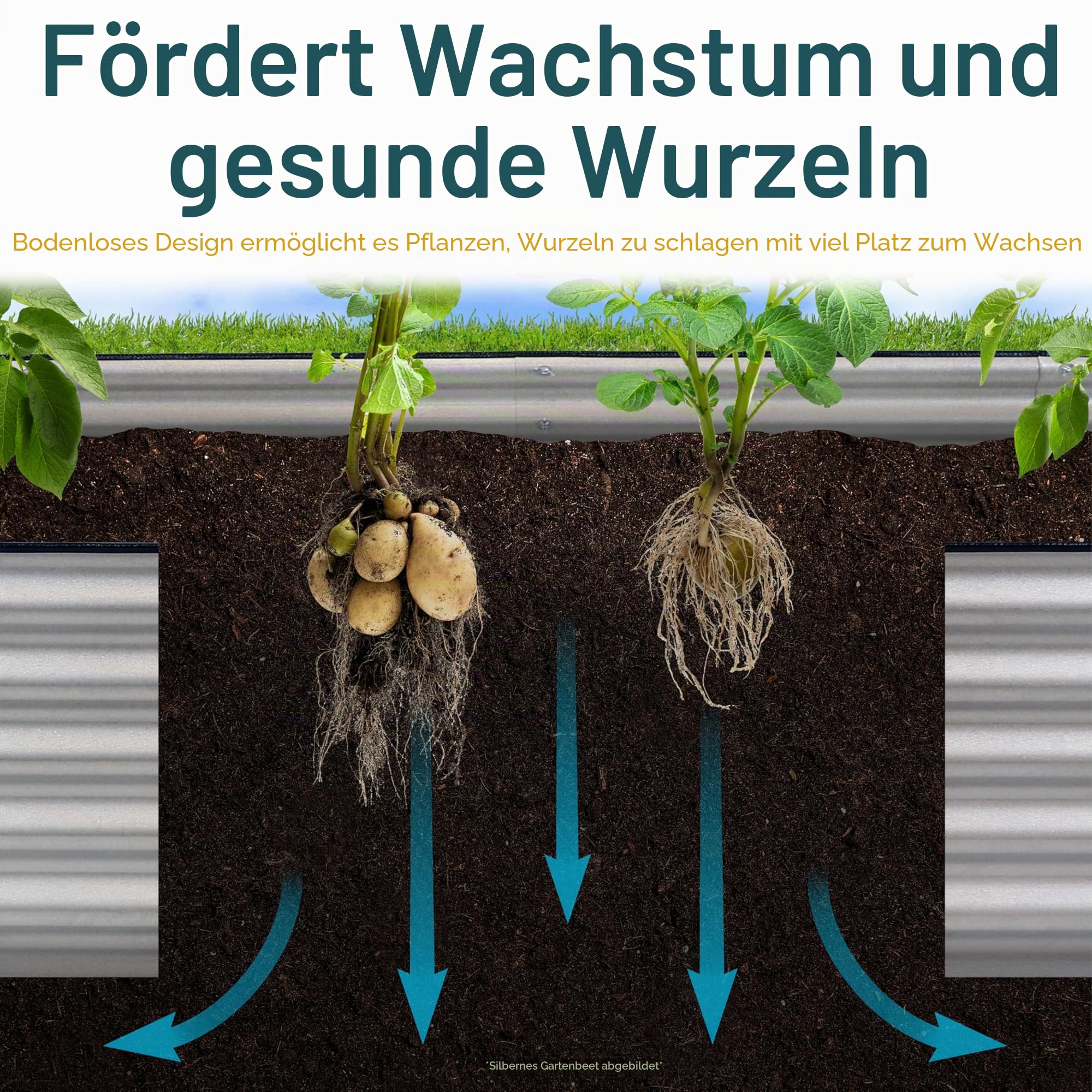 Sunnydaze 121,9 cm Langes Verzinktes Stahl Hochbeet für den Außenbereich - Rechteckiger Pflanzkübel für Gemüse und Blumen – Hochbeet Metall, Silber