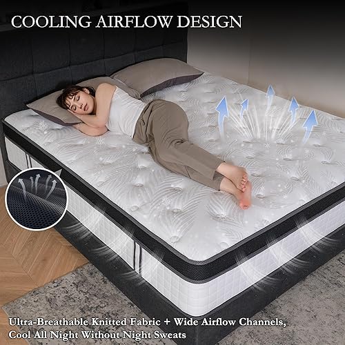 Miniatura 4 de Colchón King de felpa de gel refrescante de 12 pulgadas, espuma viscoelástica híbrida de 7 zonas, cama en una caja, funda transpirable, aislamiento