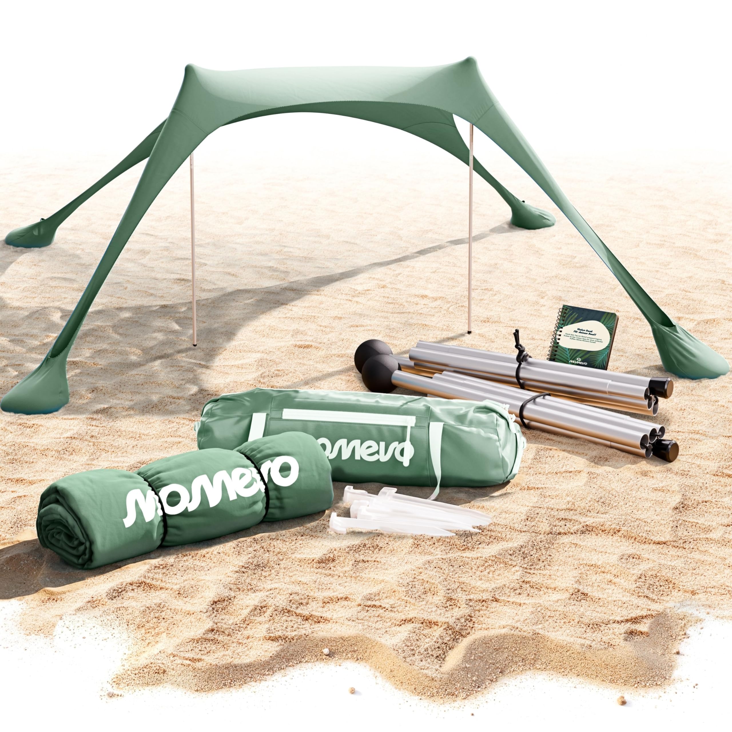 Tenda da spiaggia Sunsail – Telo ombreggiante da spiaggia con protezione UV UPF 50+, resistente al vento e leggera, tenda da spiaggia di nuova generazione (2 pali, Oliva)